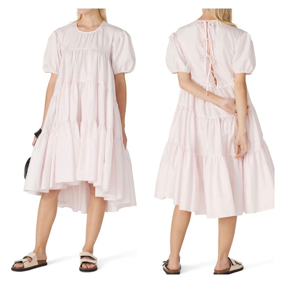 Cecilie Bahnsen Dresses & Skirts - CECILIE BAHNSEN Esme cotton tie back tiered babydoll mini dress light pink sz 2
